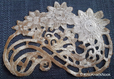 Antique Gold / Bronze Tone Crochet Thread Fabric Applique, Flower Applique - 200317A84